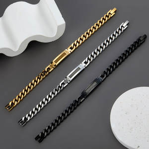 Pulsera y brazalete de moda para hombre de acero inoxidable 316L antideslustre, chapado en oro de 14K y 18K, espacios en blanco grabables para pulseras de hombre - Product Image 1