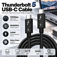 Kabel Thunderbolt 5 USB C ke USB C Transfer Data Kecepatan Tinggi Output Video 16K Pengisian Cepat 5A untuk Laptop Docking Station