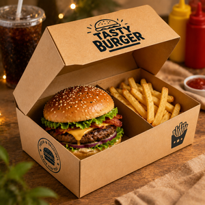 MAIBAO Scatole di Carta Personalizzate per Fast Food, Confezioni da Asporto per Hamburger, <span class=keywords><strong>Sandwich</strong></span>, Patatine Fritte e Snack da Strada - Product Image 1