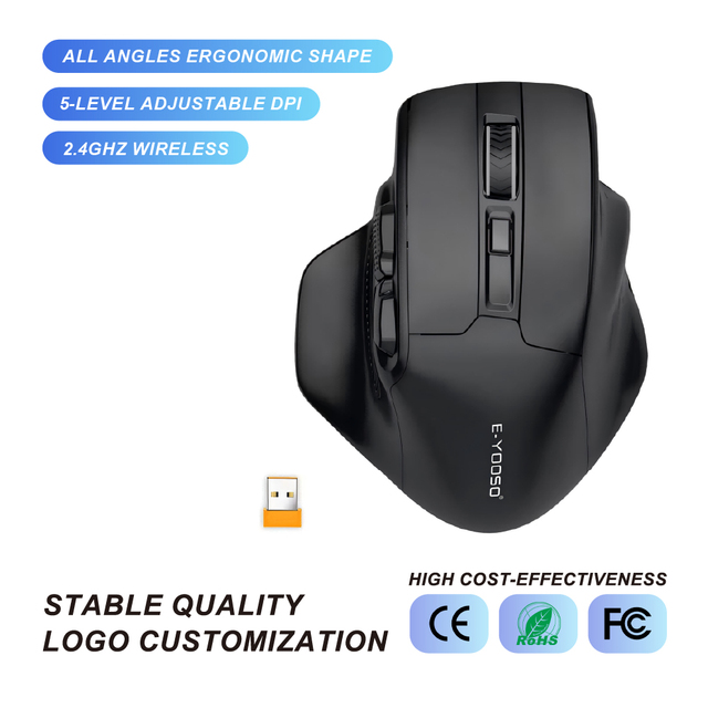 LOW Price E-Yooso Wireless Mouse Ergonomic Mouse Wireless 4800 DPI 5-levels Adjustable 2.4Ghz Precise Optical Wireless Mouse