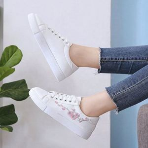 Nuoyi Chaussures de sport basses blanches en <span class=keywords><strong>cuir</strong></span> PU pour <span class=keywords><strong>femme</strong></span>, décontractées, à lacets, pour la marche - Product Image 2