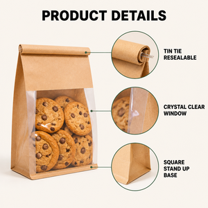 Bolsas <span class=keywords><strong>para</strong></span> Galletas de Papel Kraft con Ventana, Termosellables, <span class=keywords><strong>para</strong></span> Panadería, Bolsas de Papel <span class=keywords><strong>para</strong></span> Pan, Color Marrón, Transparentes, con Logotipo Personalizado Impreso - Product Image 2