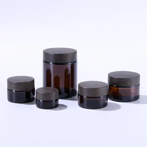 Chất Lượng Cao 1Oz 15 Gam In Ấn Hot Stamping Hổ Phách Mỹ Phẩm Glass Jar Container Với Dark Gỗ Nắp