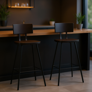 Ensemble de 2 tabourets de bar, siège en bois brun foncé, base en métal, moderne et élégant, pour usage domestique et commercial - Product Image 2