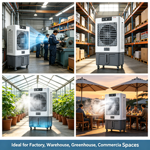 เครื่องทำความเย็นแบบระเหยน้ำแบบตั้งพื้น Tower ความจุน้ำ 150 ลิตร 450 วัตต์ เสียงเบา 40 เดซิเบล สำหรับใช้งานเชิงพาณิชย์ อุตสาหกรรม ภายนอกอาคาร โรงแรม ร้านอาหาร 80 ปอนด์ - Product Image 6