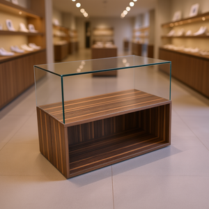 Comptoir en bois moderne avec vitrine en verre trempé 110x55x75 cm pour présentoirs de table - Product Image 3