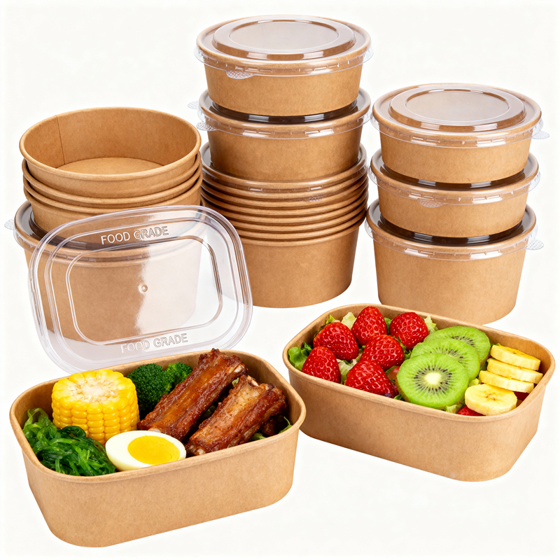 Custom Eco-Friendly Recyclable Disposable Paper Plates & Bowls Lids 500ml/750ml/1000ml/1100ml/1300ml Custom Printed for Catering