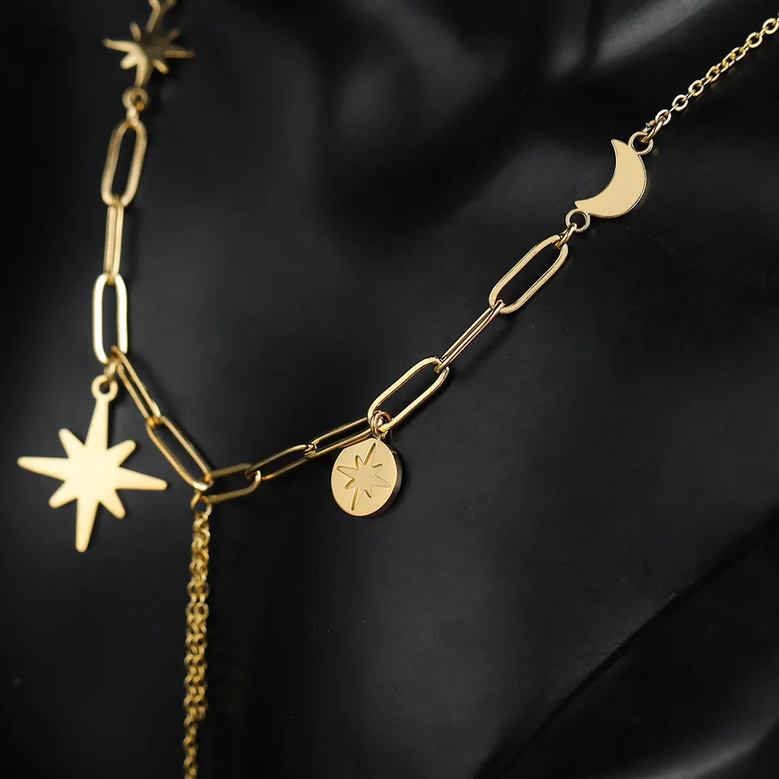 Bijoux de déclaration personnalisés en titane et acier inoxydable, collier avec pendentif en forme de perle, plaqué or 18K, lune et étoile, pour femmes, livraison gratuite