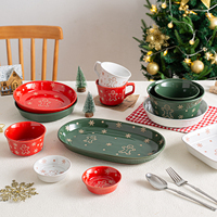 Ensemble de vaisselle réutilisable de Noël, motifs de bonhomme en pain d'épices et de flocons de neige, vaisselle festive, assiettes, bols, tasses, ensemble de vaisselle en céramique