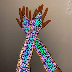 Kadın yanardöner yansıtıcı baskılı naylon spandex elastik dekoratif güneş koruyucu güneş koruyucu kolluk sleevelet kol kollu - Product Image 3