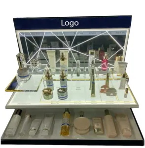 Oem Retail Luxe Acryl Cilinder Organizer Rack Cosmetische Make-Up Huidverzorging Producten Led Display Stand