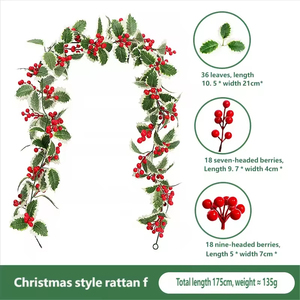 Guirlande artificielle de baies rouges pour Noël et le Nouvel An, décoration intérieure, <span class=keywords><strong>plantes</strong></span> d'<span class=keywords><strong>extérieur</strong></span>, festival saisonnier, fête, <span class=keywords><strong>porte</strong></span>, fenêtre, mur, vigne suspendue - Product Image 4