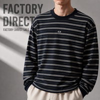 Camiseta Retro a Rayas, 260 Gramos, Algodón Tejido, Corte Holgado Informal, Ecológica, Primavera Verano, Talla Grande