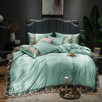 Ensemble de draps et taies d'oreiller en dentelle de polyester doux de luxe, 4 pièces, style européen, personnalisable, pour hôtel