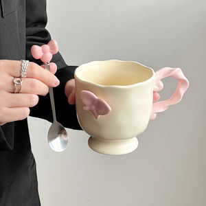 Tasses à café hautes style Ins avec motif papillon, tasses à lait pour le petit-déjeuner au bureau pour filles - Product Image 2