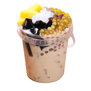 LOKYO food grade PP trasparente da asporto boba cup personalizzato di grandi dimensioni in plastica secchio di frutta 1000ml tazza di plastica
