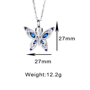 Pendentif urne porte-cendres papillon en acier inoxydable, bijou funéraire - Product Image 6