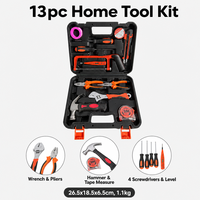 Kit d'outils de 13 pièces avec étui, pinces, tournevis, mètre ruban, marteau, couteau utilitaire pour la réparation à domicile