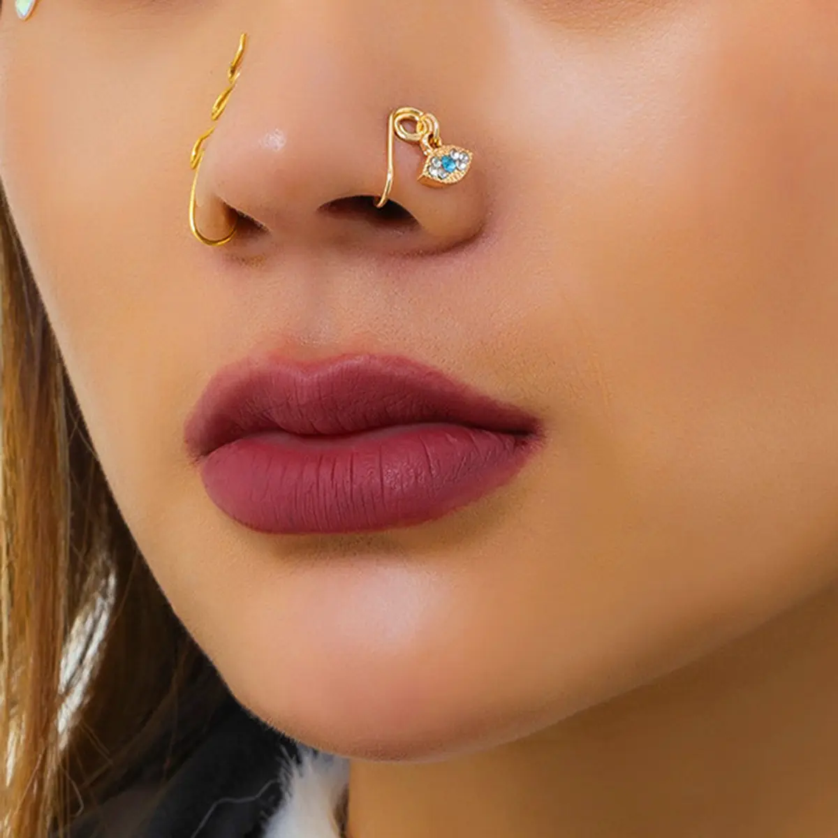 Factory Direct Customize Simple Stone Gold Color C Clip Hoop Nose Lip Ring Piercing for Women 14k gold piercing jewelry