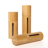 Kemasan Kosmetik Grosir 5/10/15/50 ml Botol Parfum Deodoran Roll On Bambu dengan Roller Plastik dan Jendela