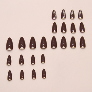 24 Pièces Faux Ongles en ABS à Couverture Complète, Effet Feuille d'Or Ambre Brillant, Forme Amande Embossée, Style Français, pour Femmes, à Coller - Product Image 3