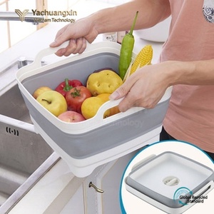 Recipiente Plegable Cuadrado de Plástico para Lavar Verduras con Asas, Contenedor de Almacenamiento Portátil Moderno para Uso en la Cocina y Camping - Product Image 4
