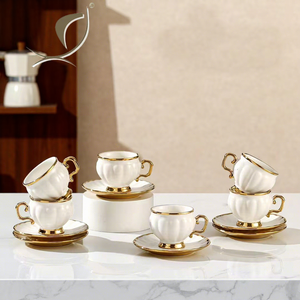 Set di tazze da caffè arabico turco bordate in <span class=keywords><strong>ceramica</strong></span> oro Qian Hu 2025 da 12 nuovi arrivi Set regalo tazza e piattino - Product Image 1