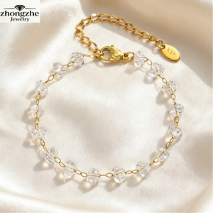 Zhongzhe - Cadena de Tobillo para Mujer, Diseño Irregular con Cuentas Transparentes, Acero Inoxidable 316, Chapado en Oro de 18K, Joyería de Moda Simple, Resistente al Agua, Regalo - Product Image 1