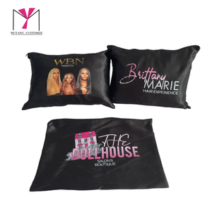 MUYANG Offre Spéciale : Housse de rangement pour perruques et extensions capillaires en satin noir doux, avec fermeture éclair et poignée longue, imprimé numérique - Product Image 2