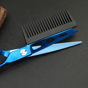Tùy Chỉnh Biểu Tượng Tóc Cắt Kéo <span class=keywords><strong>6.0</strong></span> Inch Chuyên Nghiệp Màu Xanh 440C Tay Phải Dao Cạo Cạnh Kéo Cắt Tóc Với Lược - Product Image 4
