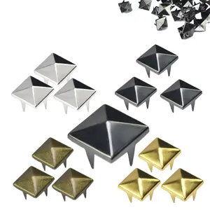 100Pcs Square Rivets Studs Black Pyramid Studs Rivet Punk Rock