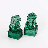 Ensemble de 2 figurines de lions verts en résine transparente personnalisée, décoration Feng Shui porte-bonheur, lions gardiens chinois