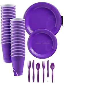 Фиолетовый Компостируемый эко-набор для вечеринок, 20 человек, набор экологически чистой посуды, биоразлагаемый набор одноразовой посуды