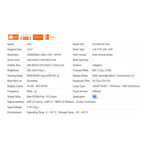 Schermo LCD 15.6\" 250 Cd/<span class=keywords><strong>m</strong></span>² NV156FHM-N48/N49 Senza Touch 1920*1080 WLED Nuovo Schermo LCD per Laptop EDP 30 Pin 64% SRGB 800:1 - Product Image 6
