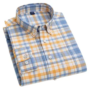 Nouvelle chemise à carreaux à manches longues pour hommes anti-rides en gros 100% coton oxford chemises décontractées logo personnalisé