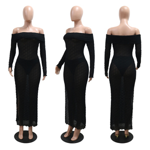 Seducente abito con spacco spalle scoperte vedere attraverso una curva lusinghiera che abbraccia il Design ritagliato per la notte fuori - Product Image 6