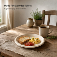 Assiette ronde en bagasse de canne à sucre, récipient alimentaire jetable pour salade, steak, sandwich, idéal pour les pique-niques et les hôtels, compostable
