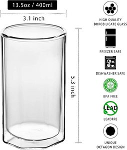 Bicchieri da caffè a doppia parete isolati ottagonali unici da 13.5 once per Cappuccino o Latte Macchiato - Product Image 6