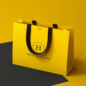 Luxury Ribbon Handle Boutique Shopping Packaging Customized Printed Tote Paper Gift Bags With Handle