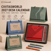 Calendario de Escritorio de Cuero PU 2027 con Logotipo Personalizado, Estampado en Caliente, Regalo Corporativo al por Mayor