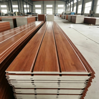 Panneau mural sandwich en PU couleur grain de bois, panneau mural et de toiture isolé en tôle d'acier pour la construction de bâtiments préfabriqués