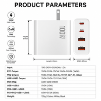 Chargeur rapide pour téléphone GaN 4 ports 100W, prise interchangeable US EU UK AU, PD QC3.0, adaptateur d'alimentation rapide multi-appareils, logo personnalisé