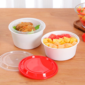 Round Disposable <b>Lunch</b> Box Thickened Plastic Food Grade With Red Lid For Takeaway Fast Food Packaging - Product Image 2