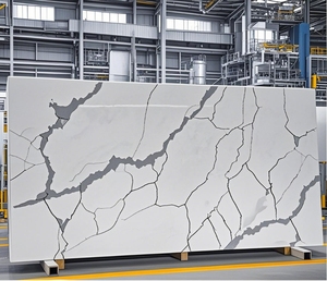 Dalle de pierre de quartz artificielle Calacatta blanche polie 100*150mm, pierre de quartz pour table à manger et plan de travail - Product Image 4