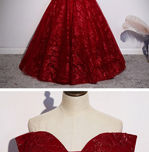 Vestido de Noche Rojo con Hombros Descubiertos, Apliques de Encaje, Corsé, Vestido de Gala con Lentejuelas, Vestido Formal para Fiesta - Product Image 6