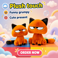 Peluche chat orange mini mignon Kawaii avec visage grinçant, queue rayée et oreilles grises – Cadeau de Noël – Fabrication directe usine