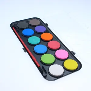 heißer verkauf wasserfarben farbe 12 farben schule buntstifte set mit pinsel in kunststoff-box für kinder