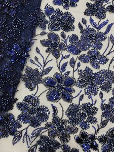 Tissu en dentelle brodée de fleurs à perles 2025, tissu en dentelle française à sequins et perles Y35968 - Product Image 1