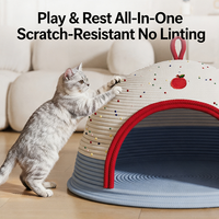 Casa Acogedora para Mascotas de Gran Espacio, Cueva Transpirable para Gatos de Doble Uso, Refugio para Gatitos para Todas las Estaciones, Cama para Gatos de Cuerda de Algodón Tejida Resistente a los Arañazos