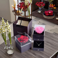 2 Stuks Echte Roos Acryl Sieraden Doos Vierkant Eeuwige Bloem Led Kettingen Accessoires Geschenken Voor Moederdag Valentijn Natuurlijk